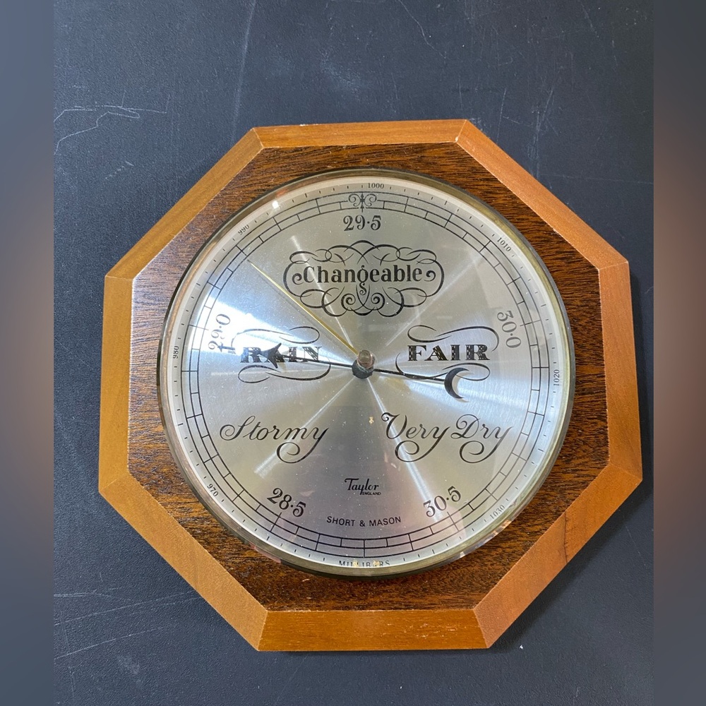 Vintage Short & Mason  wooden octagonal barometer